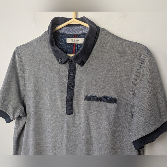 CELIO Polo Men Shirt Size Large (Run Smaller) Navy Blue And White Colors - Picture 3 of 8
